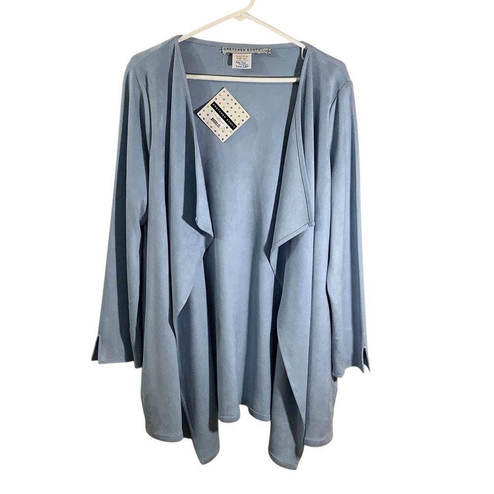 Gretchen Scott Designs Faux Suede Waterfall Cardigan Open Front Light Blue